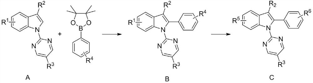 A kind of diamine monomer containing pyrimidine and indole structure and preparation method thereof