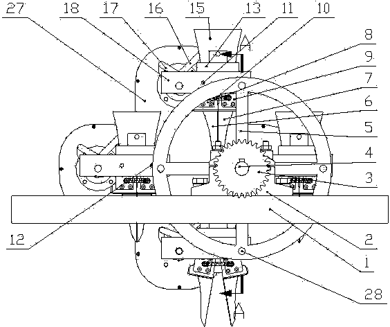 Vegetable pot-seedling bevel gear planetary gear train transplanter