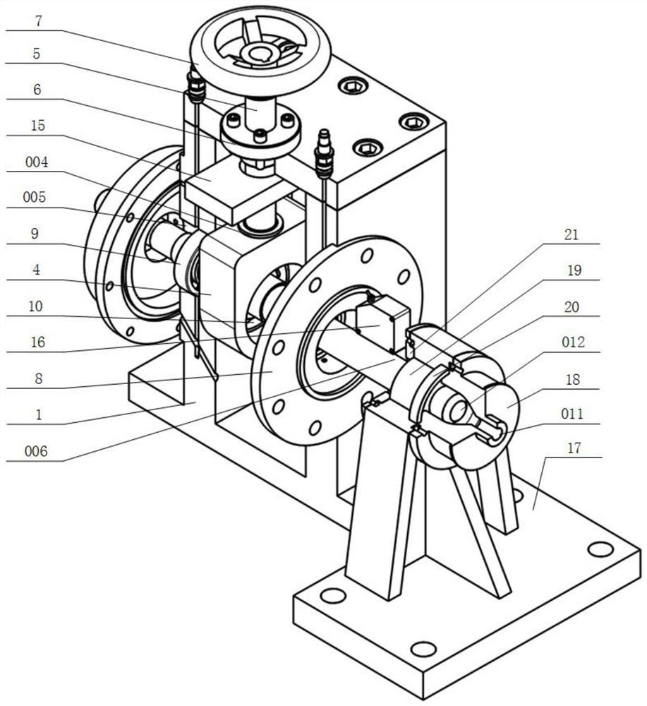 Graphite sealing test shaft run-out adjusting and measuring device