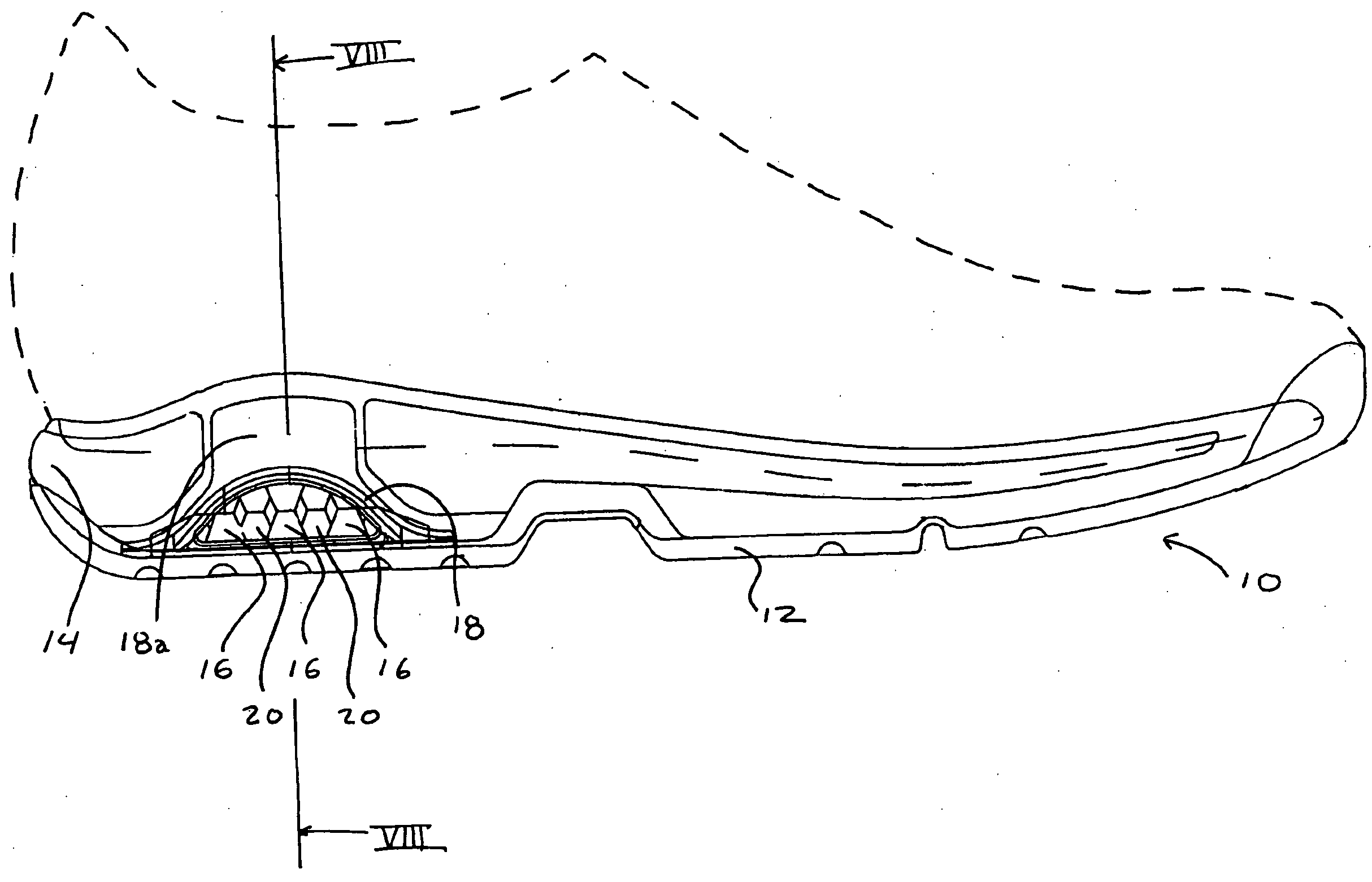 Cushioning assembly in an athletic shoe