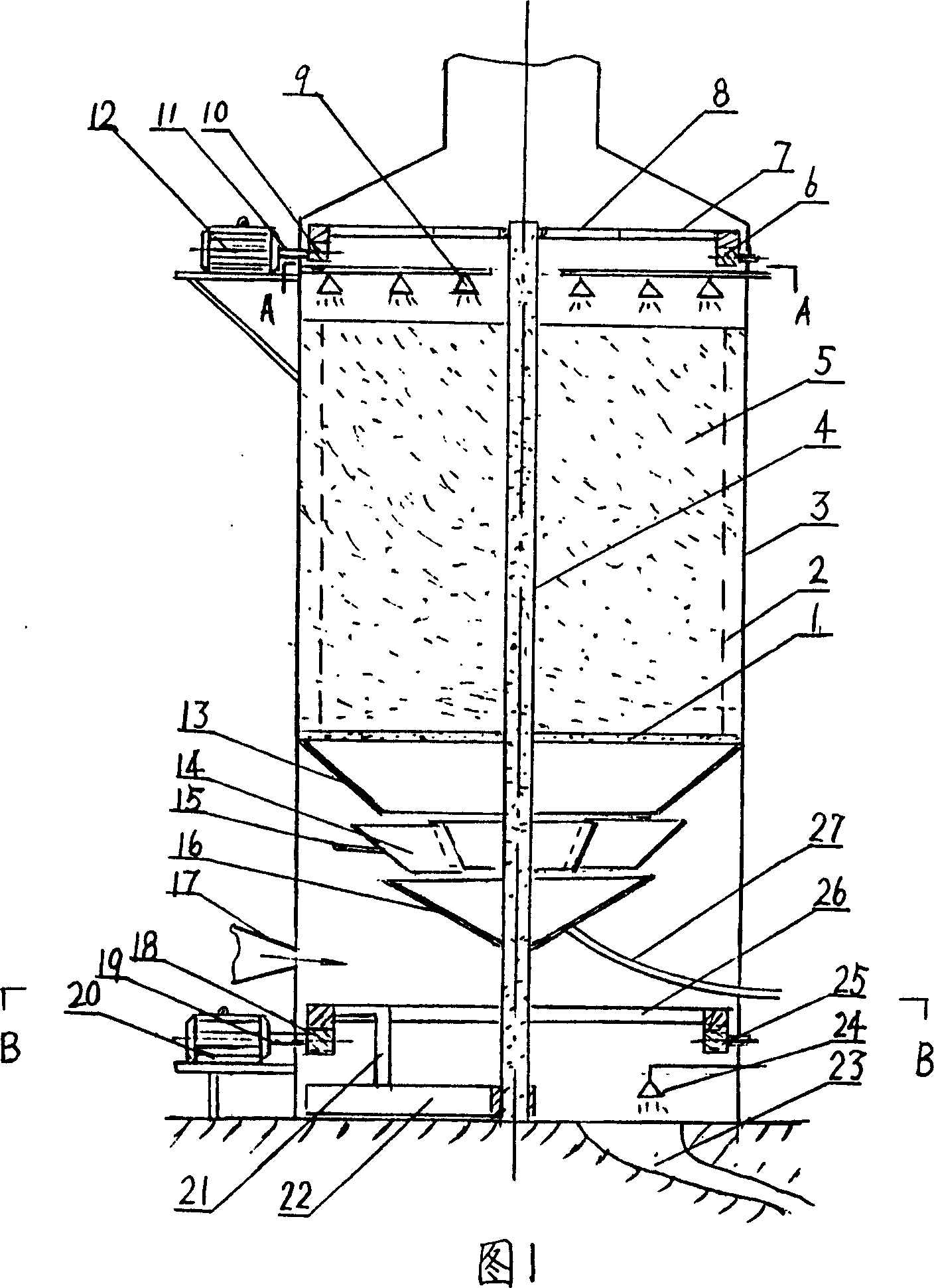 Active carbon flue gas desulfurizing reverse synchronous work tower