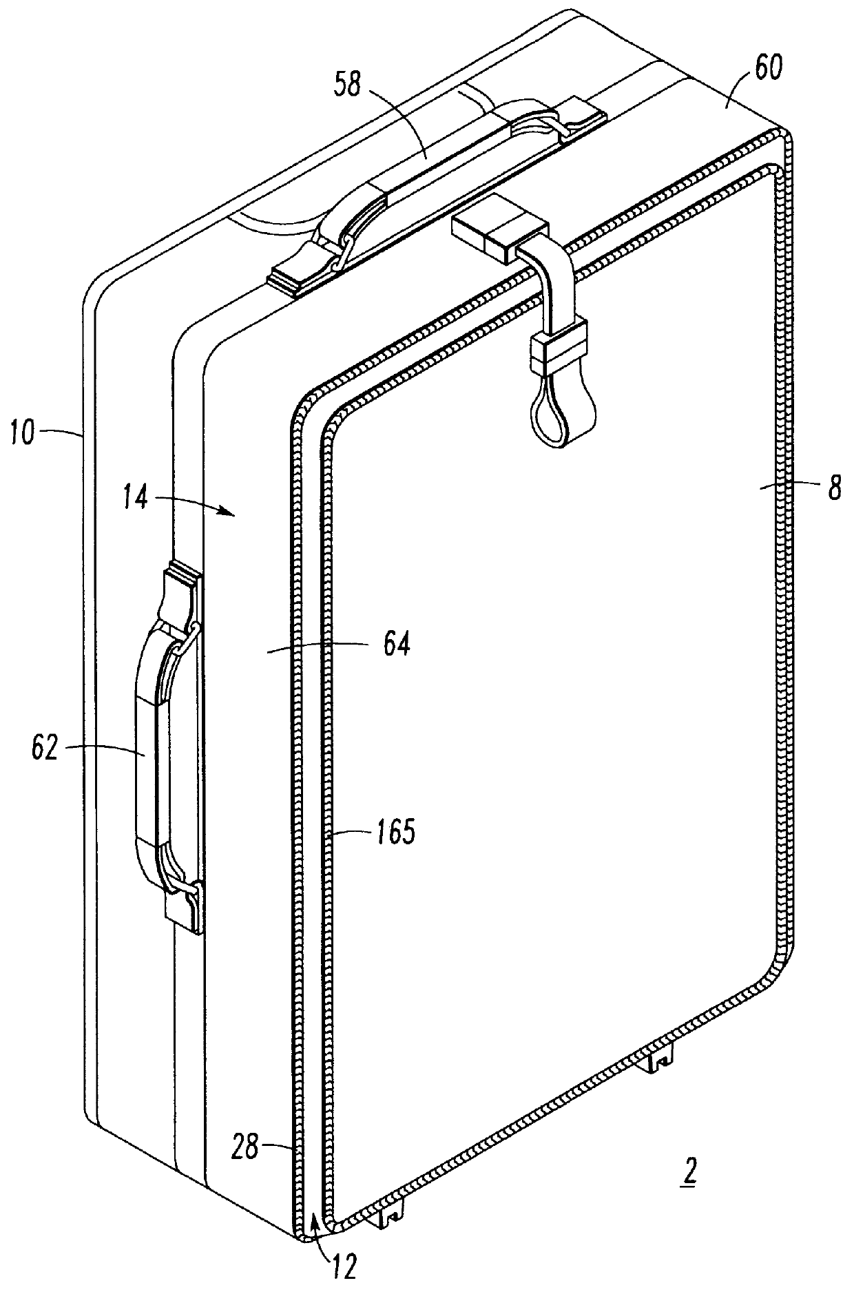 Article of luggage having divider for opposing sections