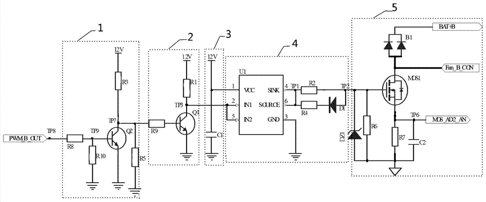 Overload protection circuit and protection method based on pwm control vehicle brushed fan