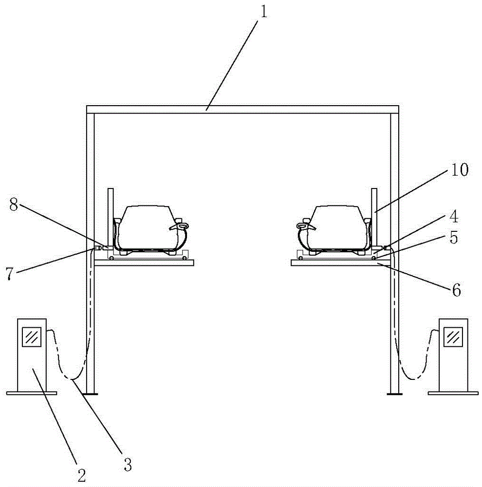 Device for charging electric car on upper-layer car carrying plate of vertical lifting stereoscopic garage