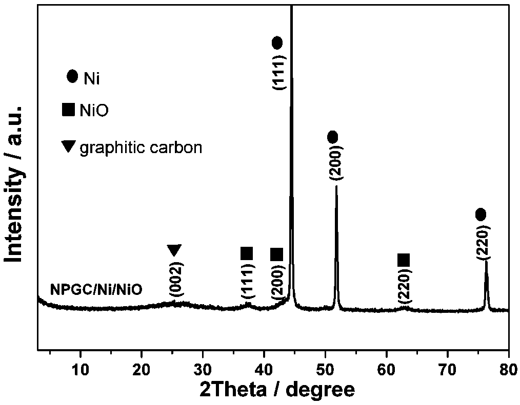 Nitrogen-doped carbon/nickel/nickel oxide nanocomposite preparation method
