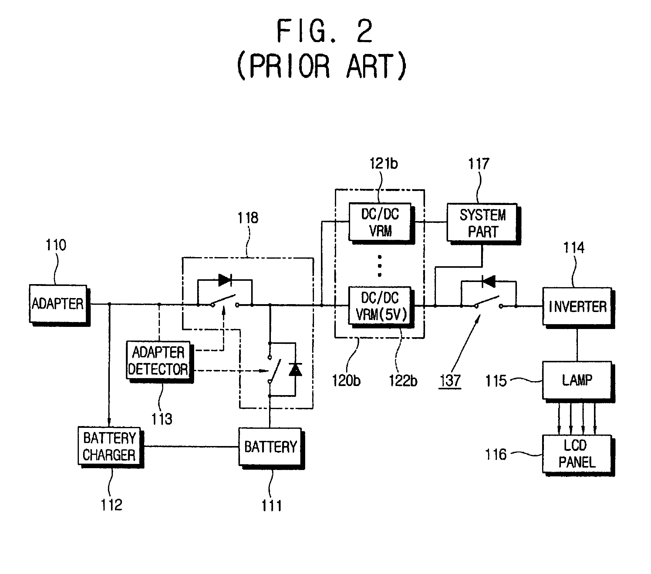 Electronic device having path of power supplied to display part switched according to whether external power is supplied