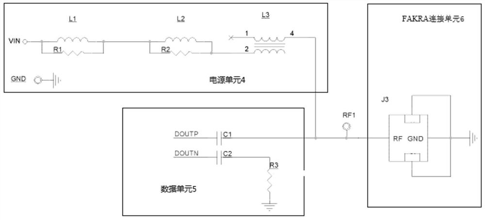 Coaxial line power supply data transmission device and method based on TOF module
