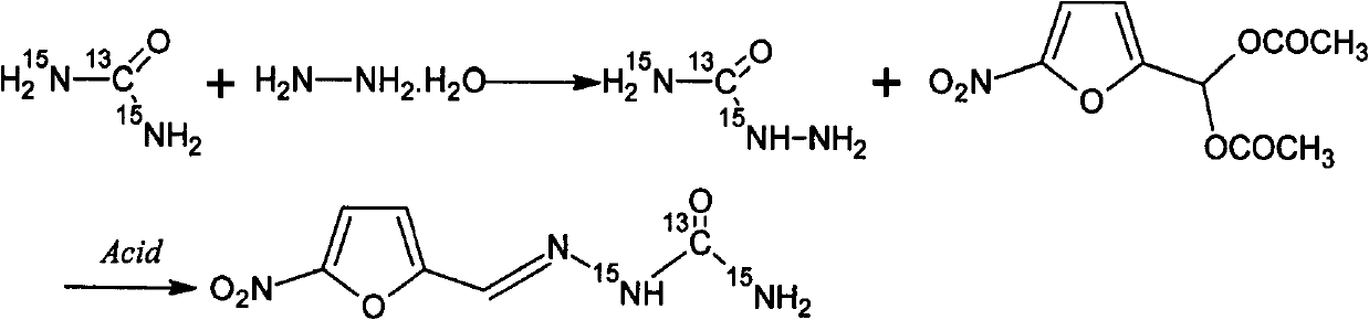 Synthetic method of double-labeling nitrofurazone-(13C, 15N2)