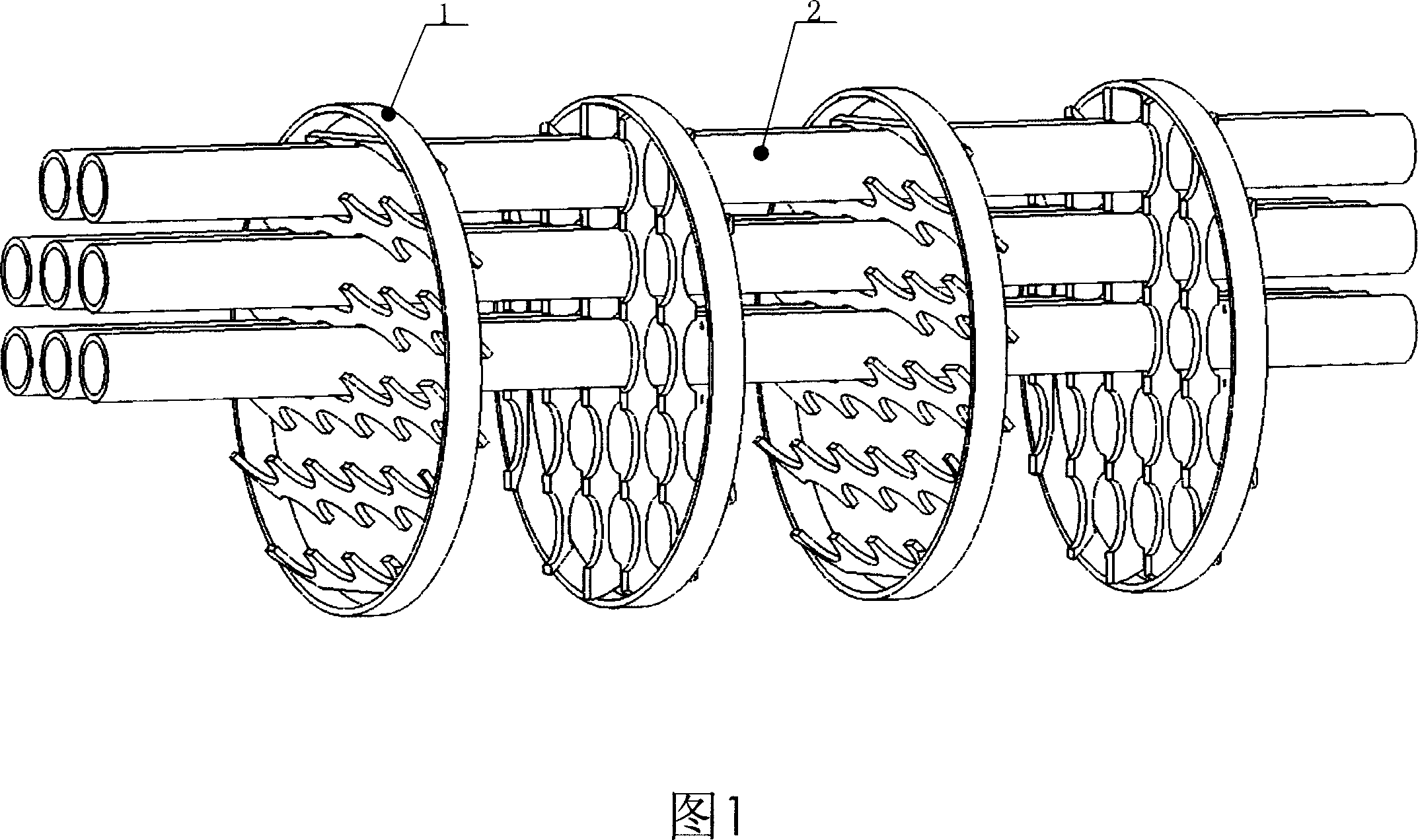 Inclined flow tube shell type heat exchanger