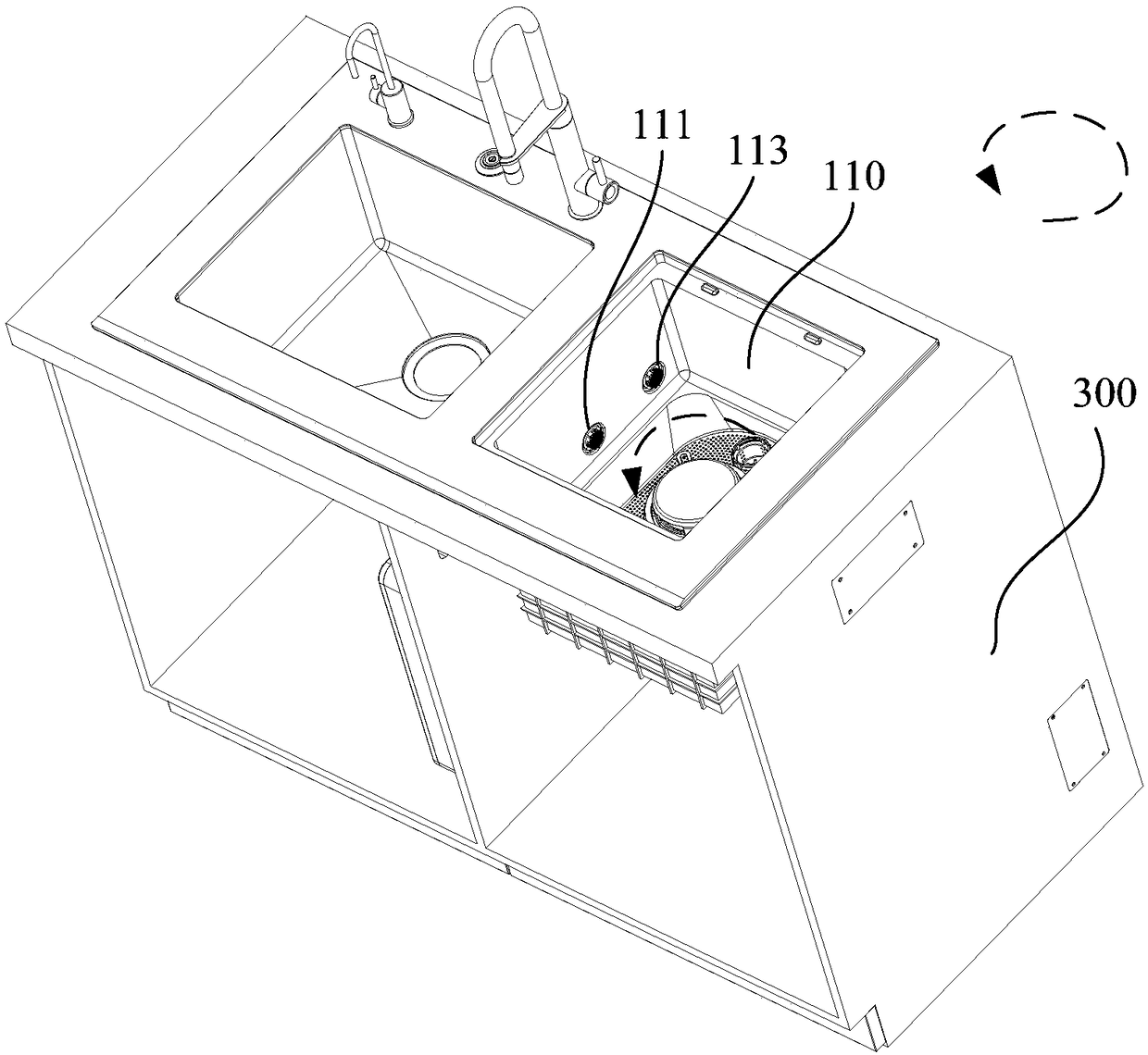 Cleaning device and combined kitchen appliance