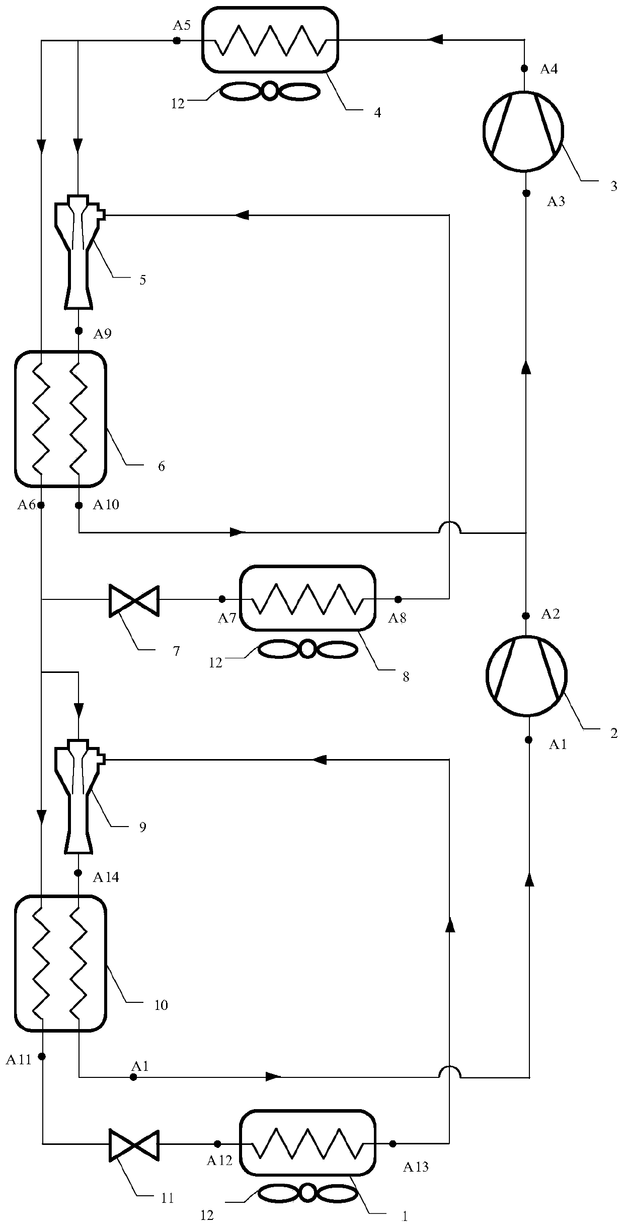 Ejection and throttling double-temperature-zone CO2 refrigeration system and application thereof