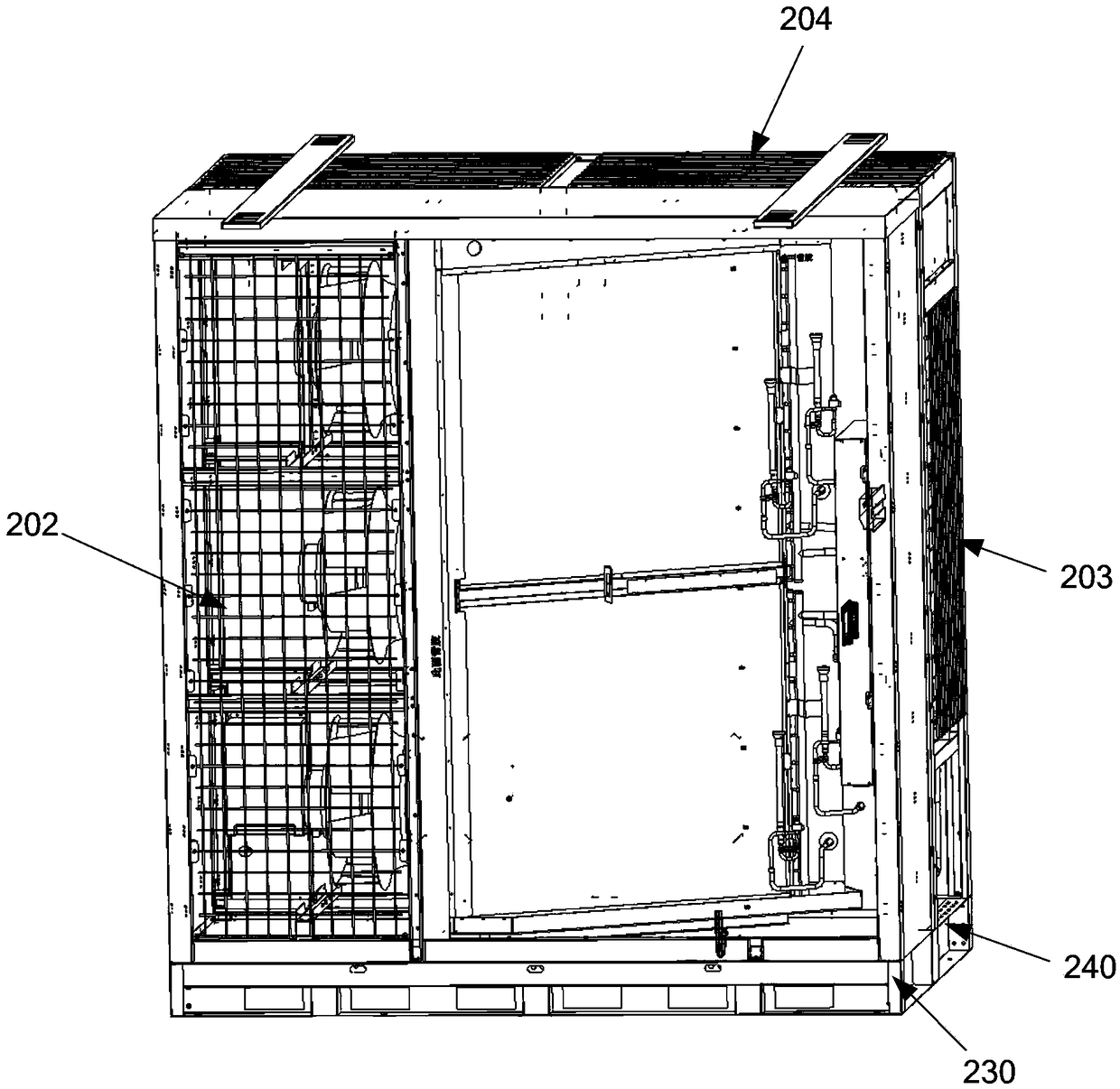 A refrigeration system suitable for a container-type data center