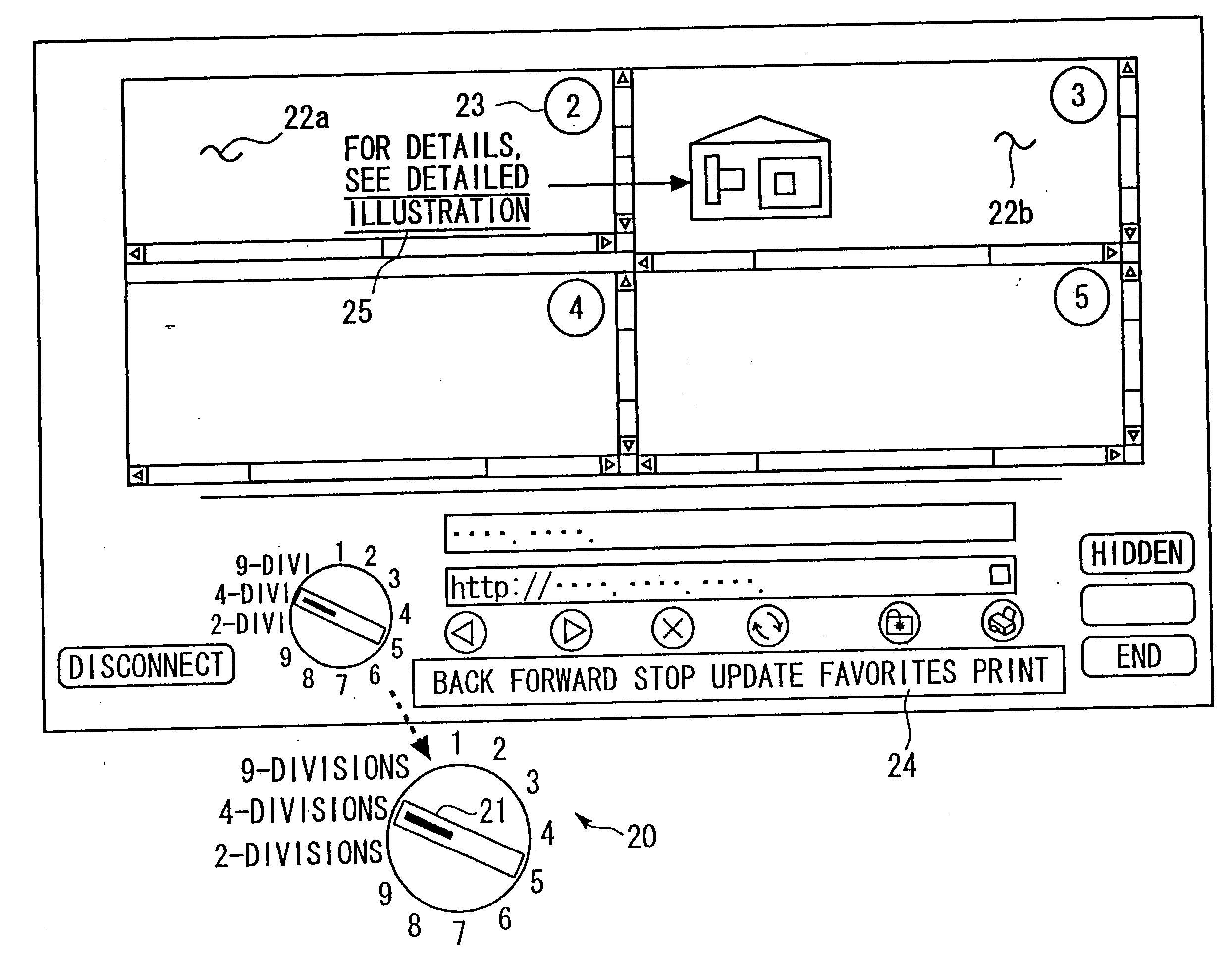 Information display system having graphical user interface switchingly controlling information display on display screen