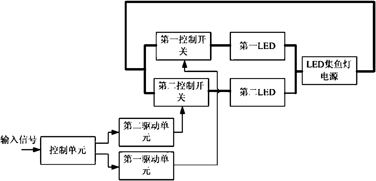 LED fish gathering lamp power supply outputting and switching circuit