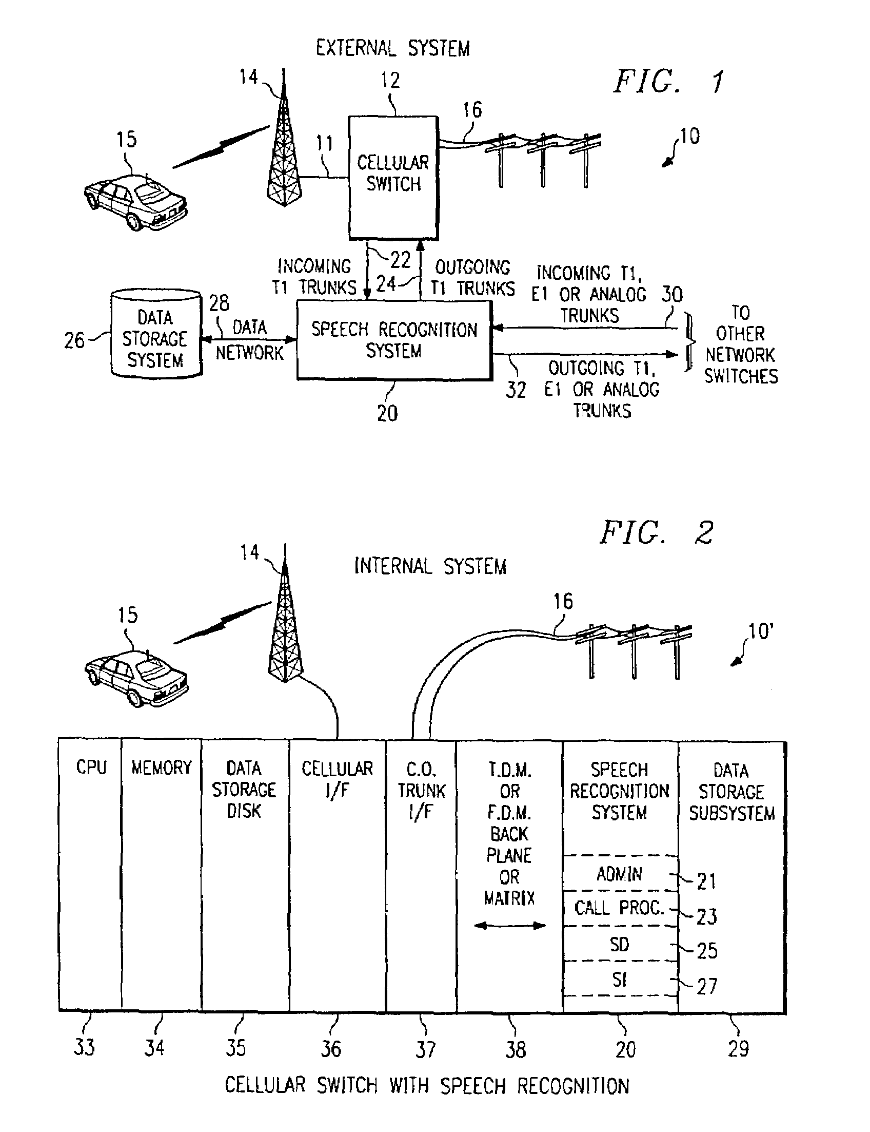 Speech recognition system for electronic switches in a non-wireline communications network