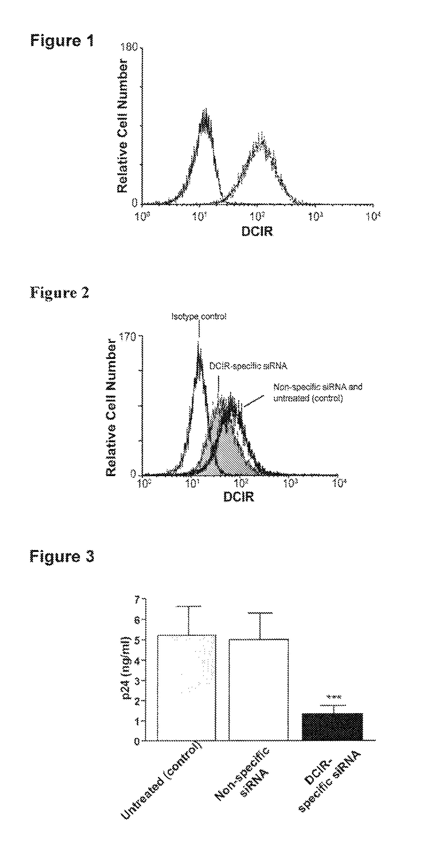 Method for inhibiting dendritic cell immunoreceptor (DCIR)-mediated human immunodeficiency virus infection comprising administering anti-DCIR antibodies