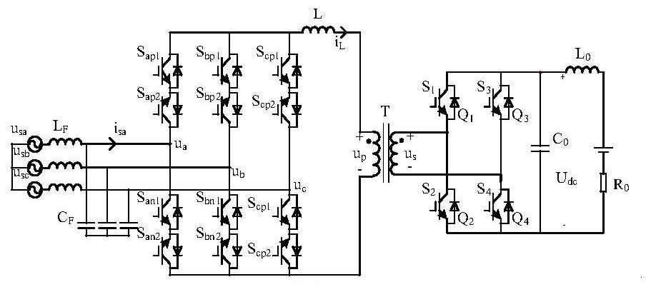 Isolated AC-DC matrix converter optimized current stress control method