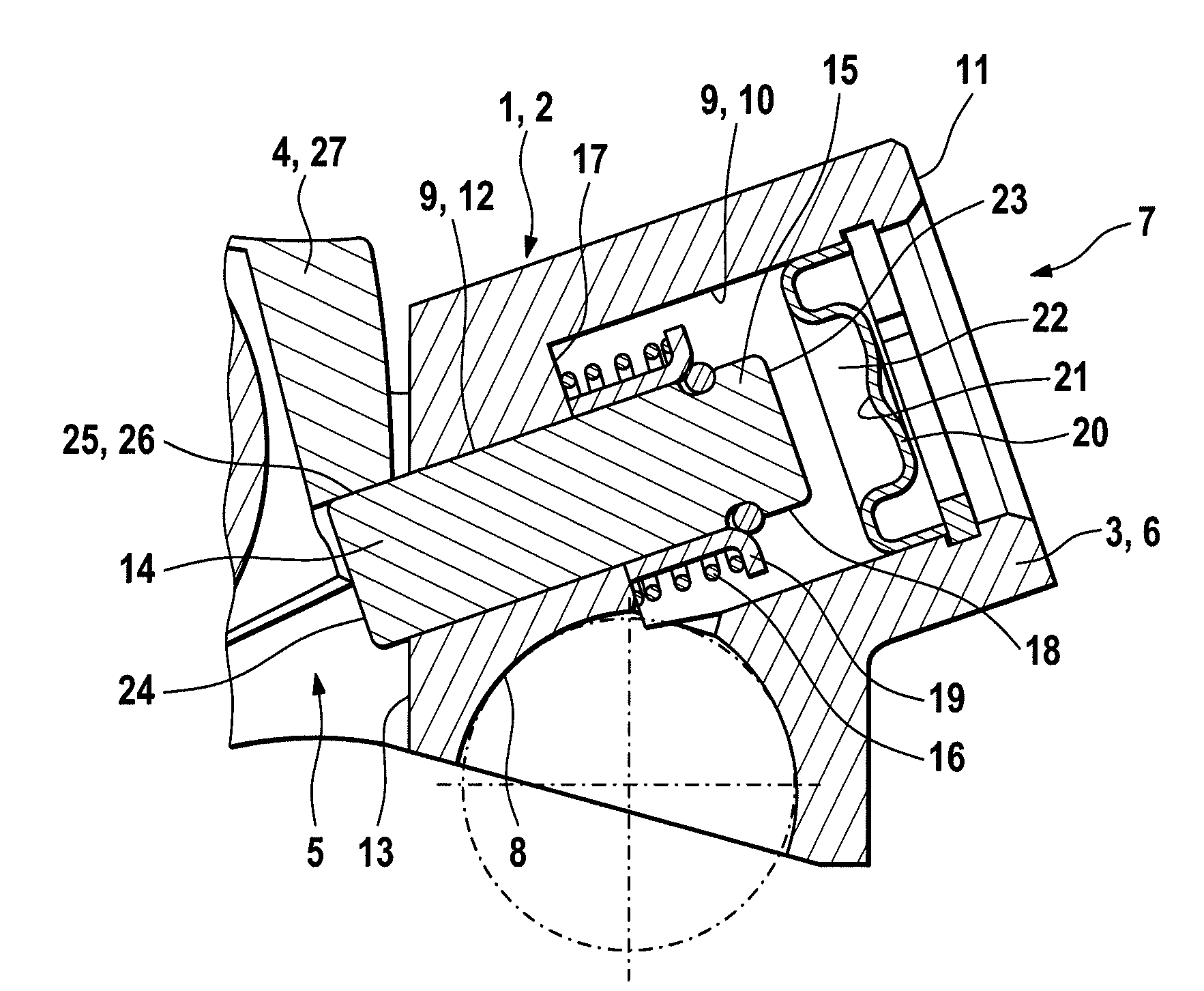 Coupling device of a switchable cam follower of a valve train of an internal combustion engine