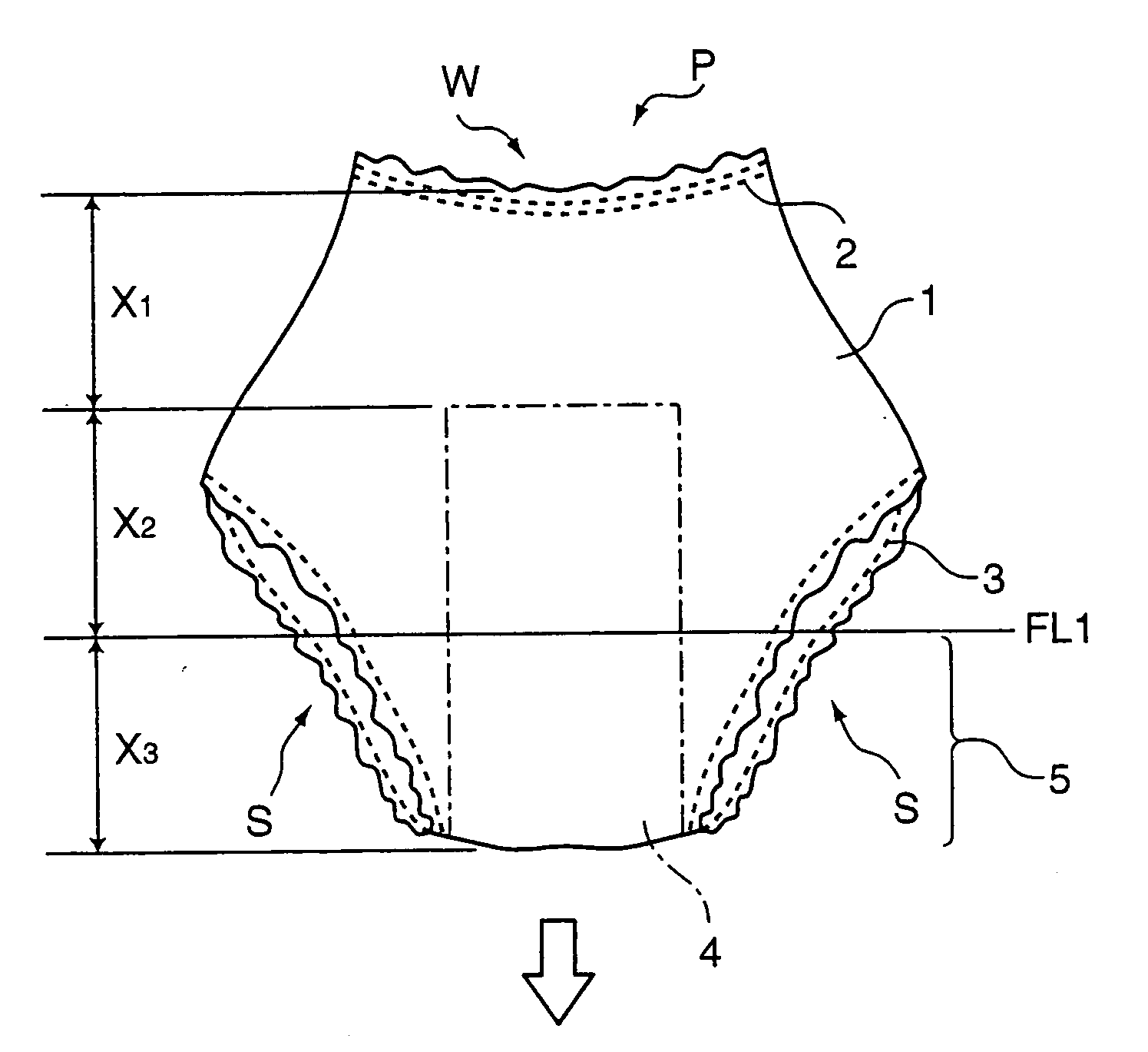 Folding structure of disposable underpants and disposable underpants