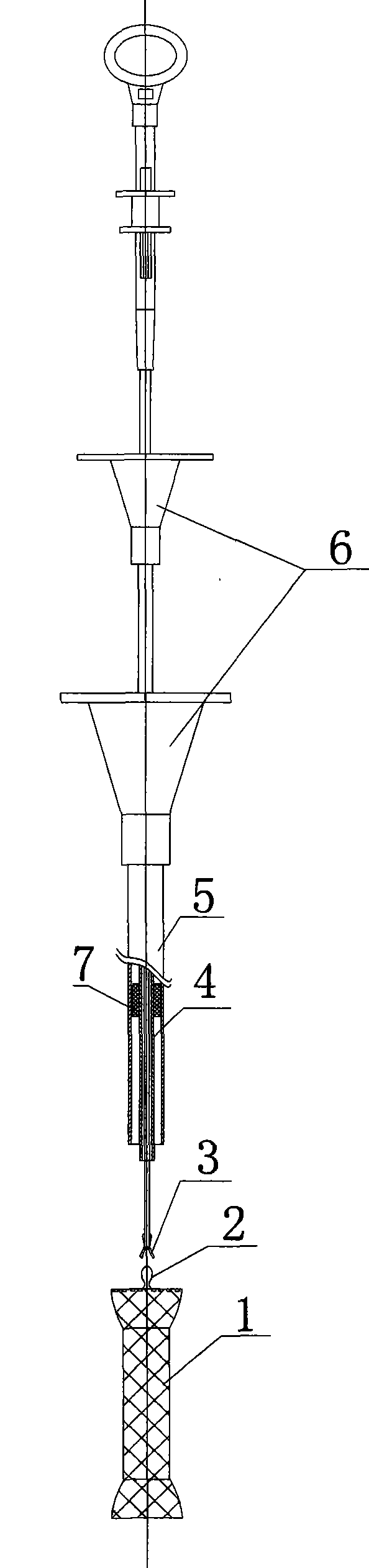 Nickel-titanium memory alloy esophageal stent placing and recycling device used in X-ray perspective