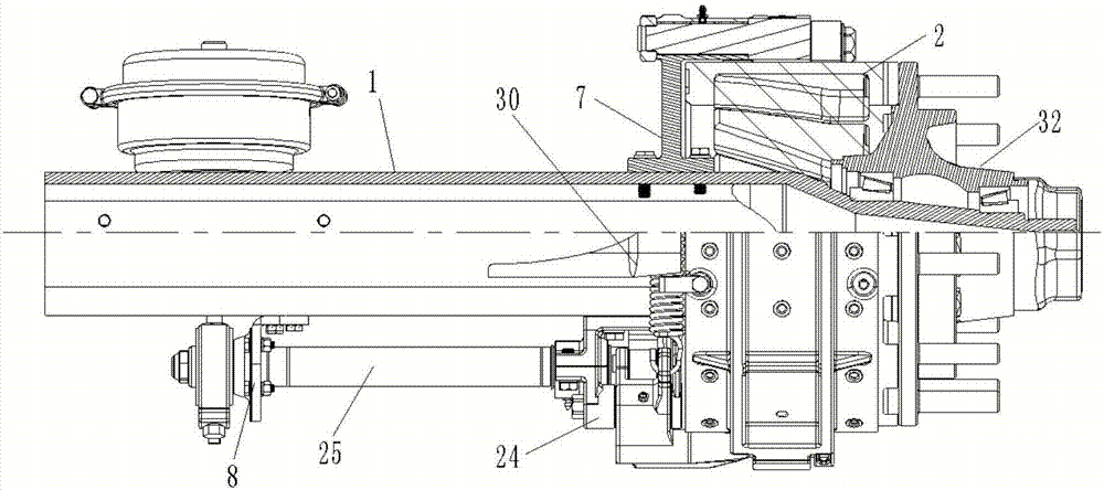 Side-arranged circumferential-embracing braked axle of motor truck