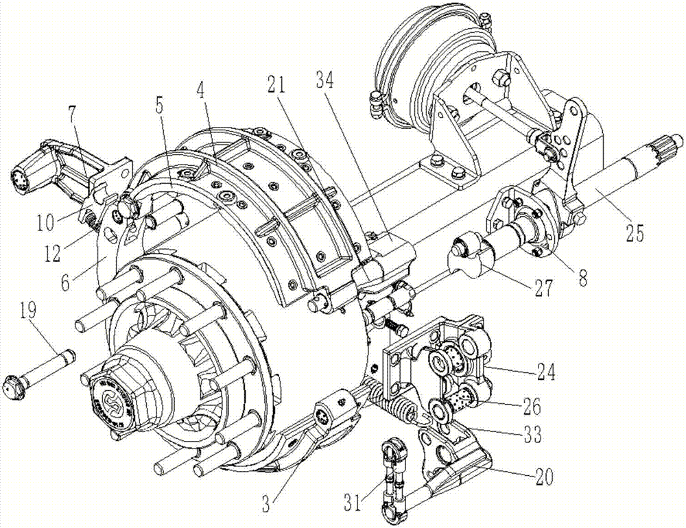 Side-arranged circumferential-embracing braked axle of motor truck