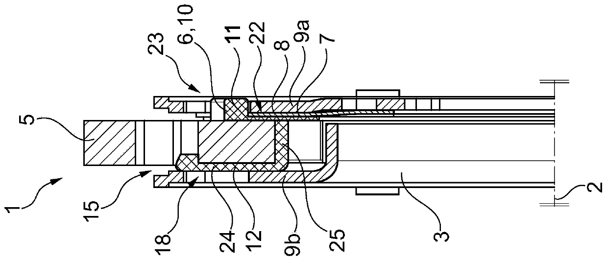 Centrifugal pendulum device with a diaphragm spring for generating frictional resistance, clutch plate, and powertrain