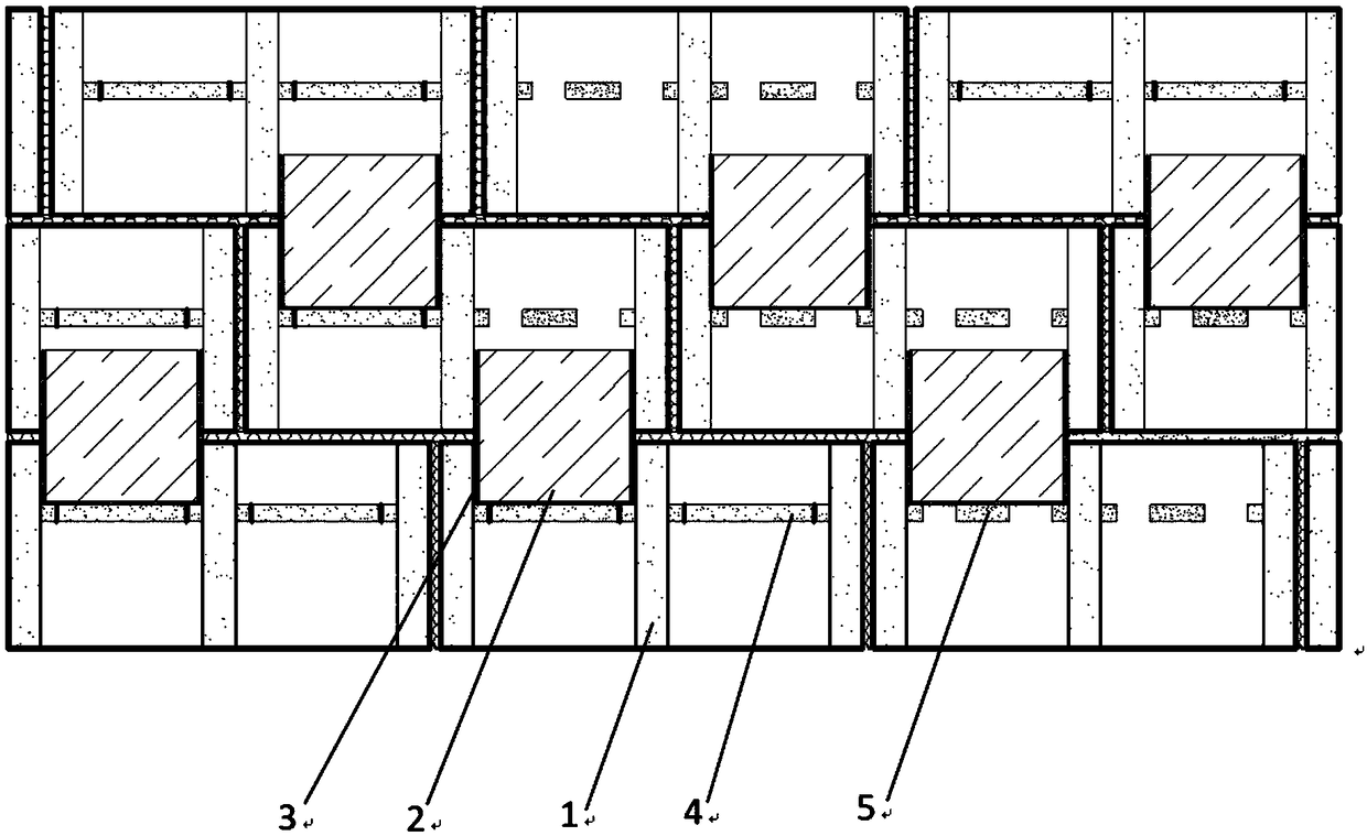 Hollow block masonry structure with high shear resistance
