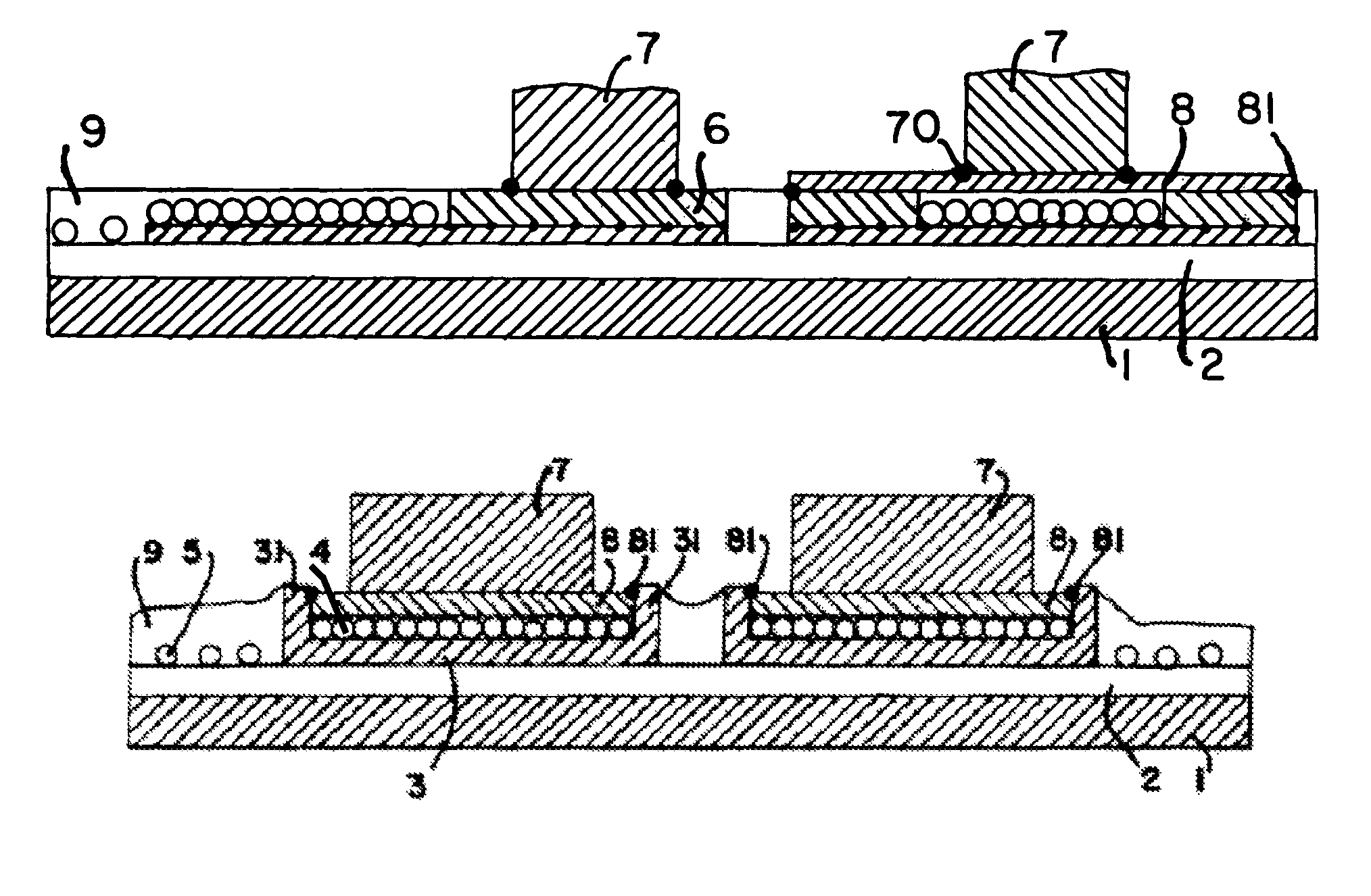 Multi-part electrodes for a heater layer