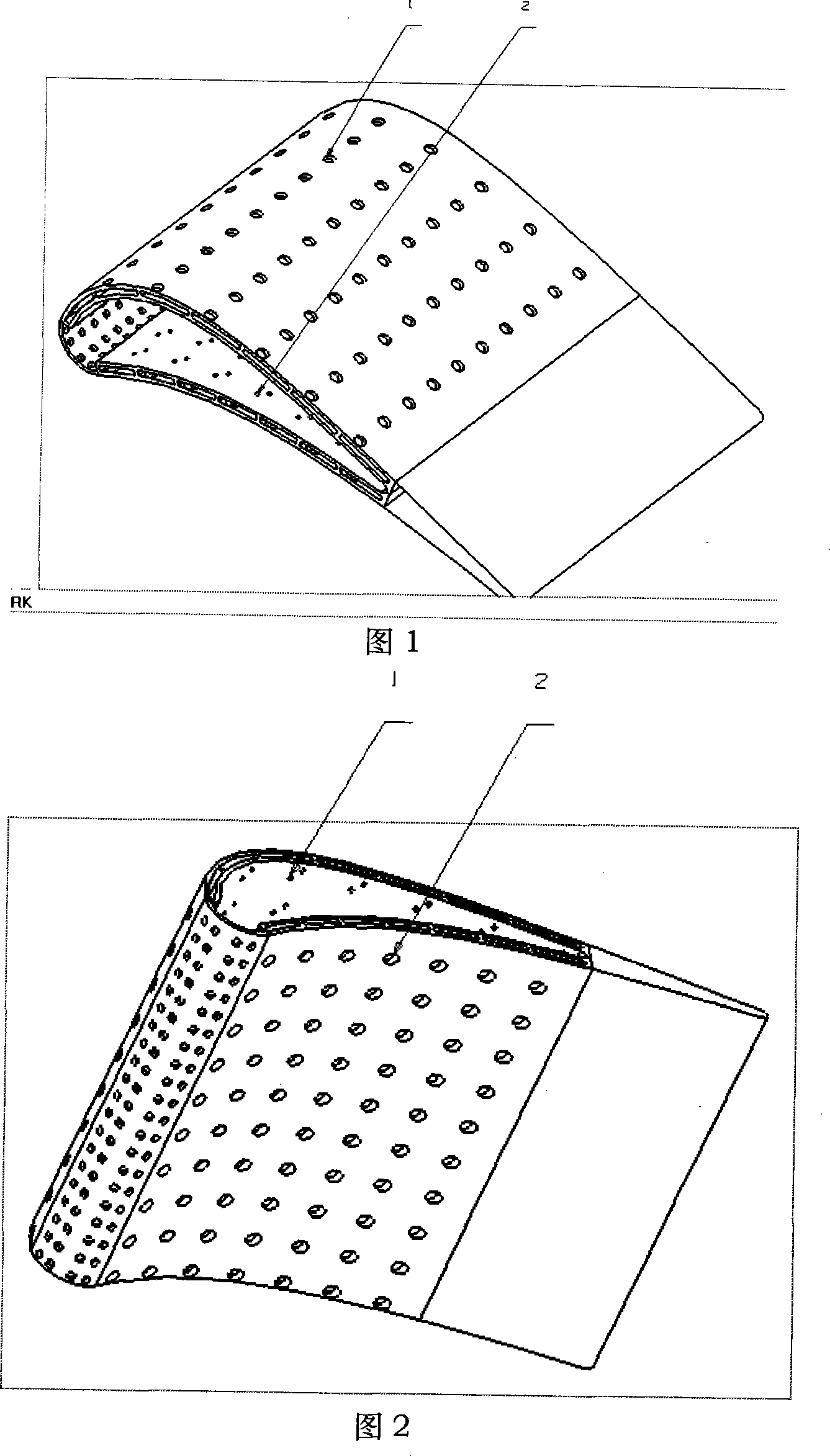 Combined cooling structure for turbine blade middle-part round-corner transition impact aerating film
