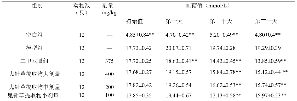 Application of spanishneedles herb extract in preparation of hypoglycemic agent