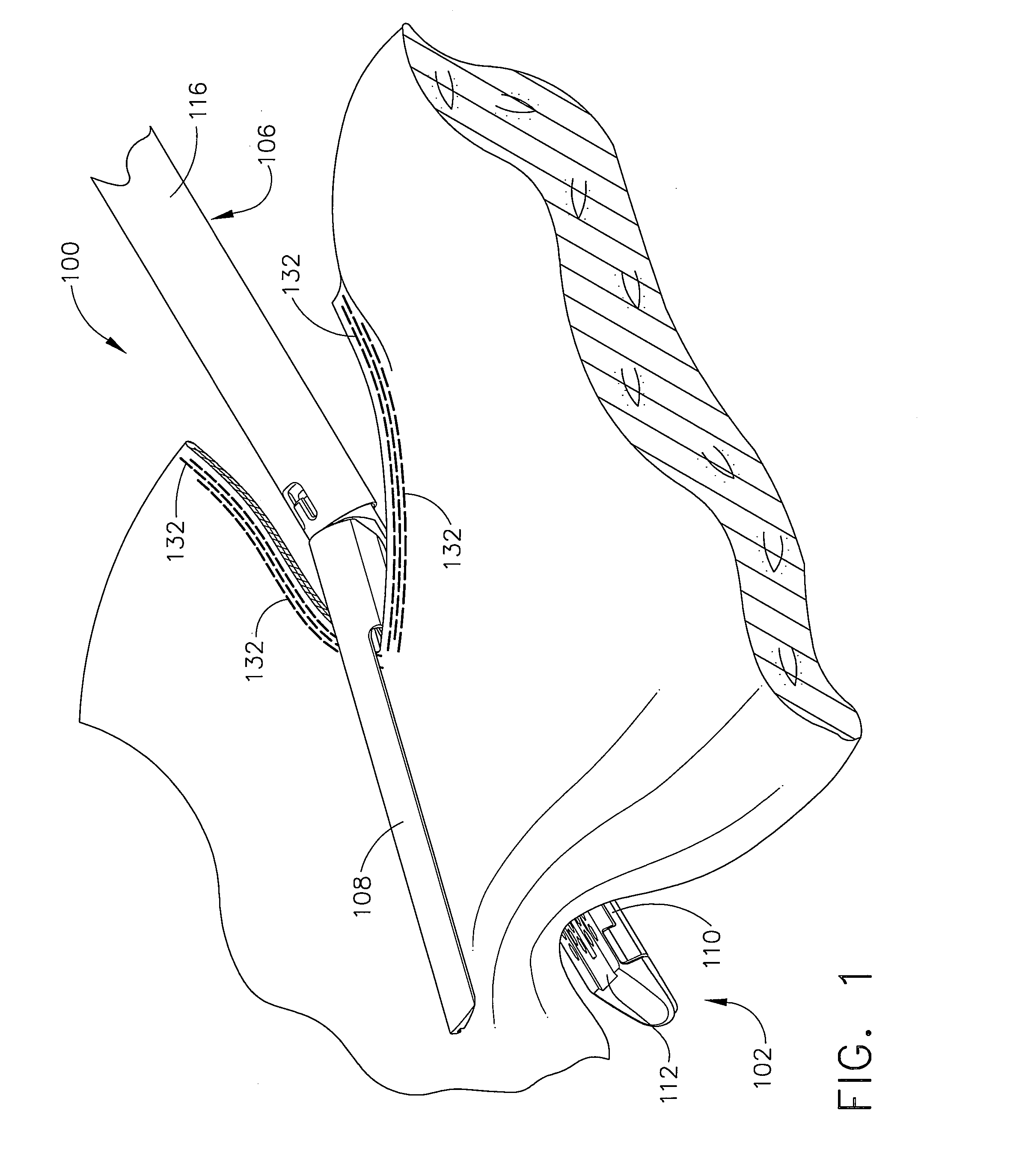 Surgical stapling device with a curved end effector