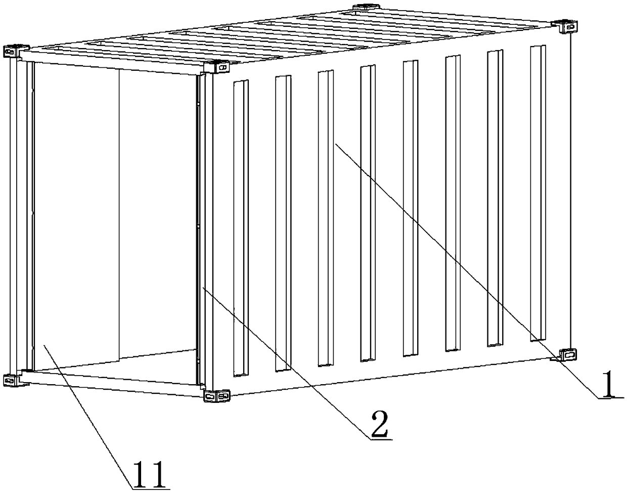 Container with box doors capable of contracting into box body