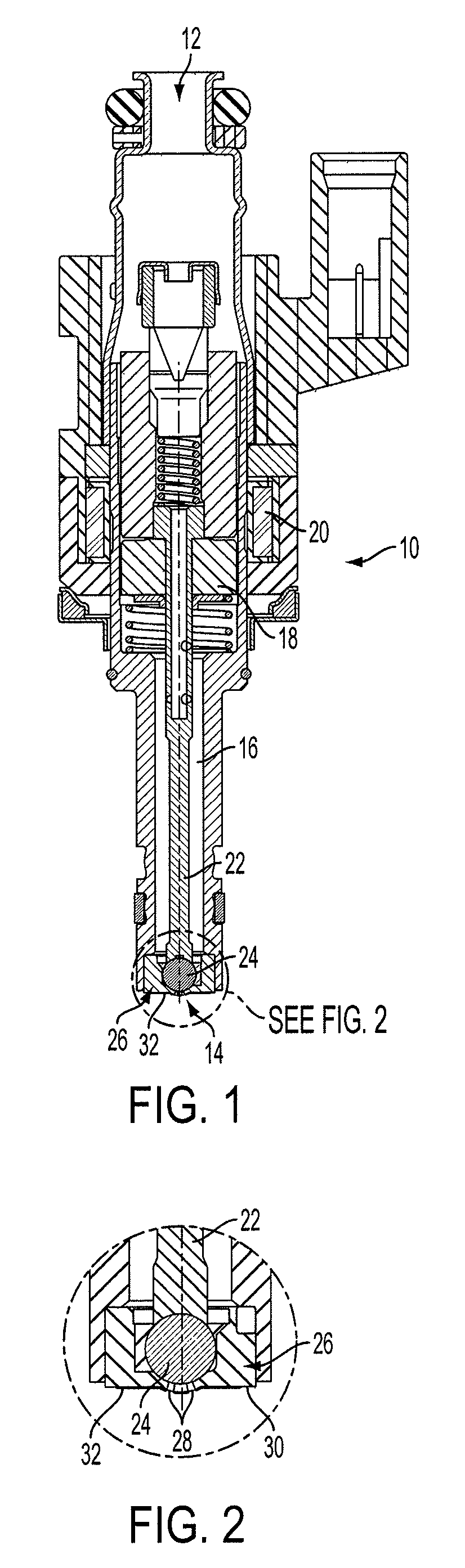 Coated high pressure gasoline injector seat to reduce particle emissions