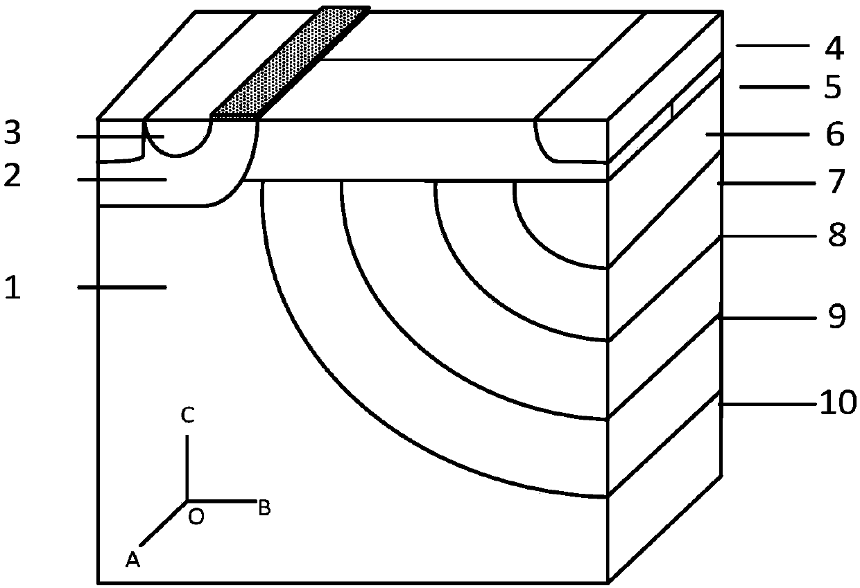 Broad-band-gap semiconductor lateral super-junction double-diffused transistor with multi-ring electric field modulation substrate