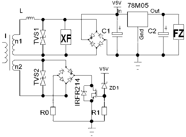 Non-contact self-powered power supply for overhead high voltage line