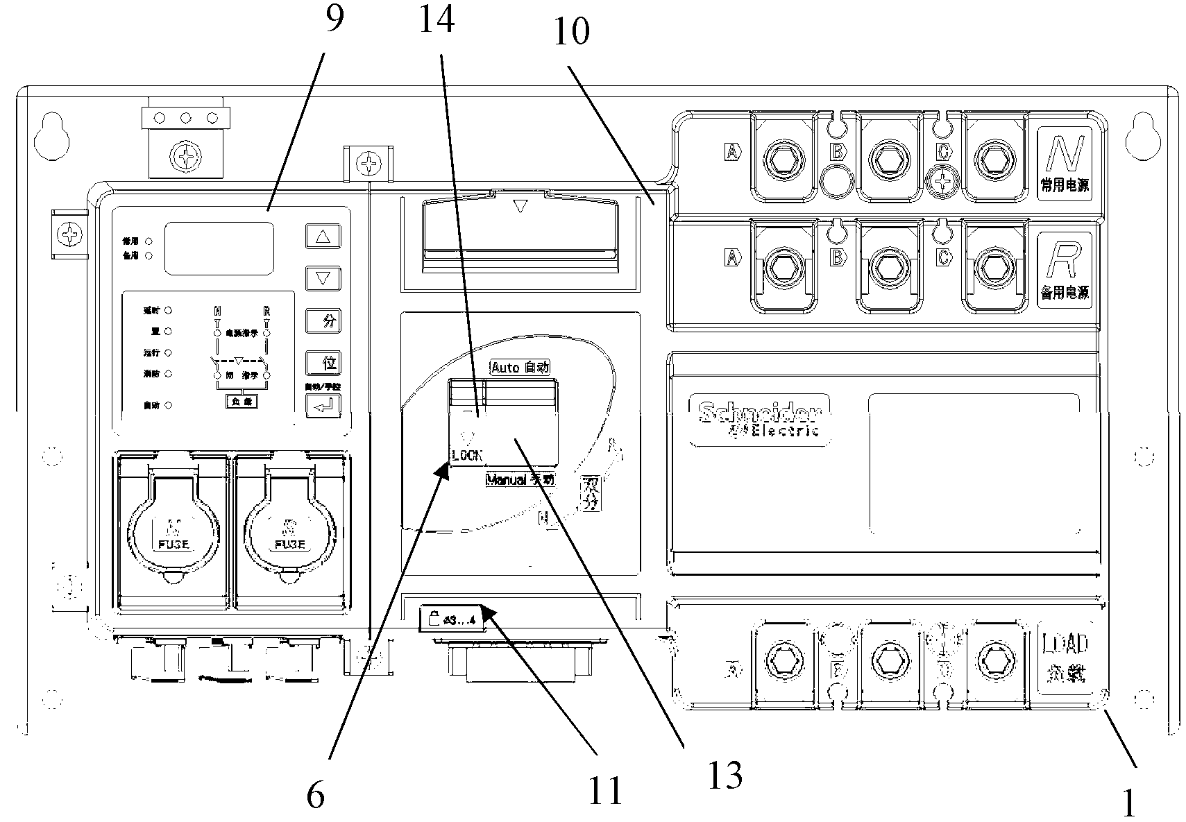 Automatic transfer switching device with manual/automatic transfer device