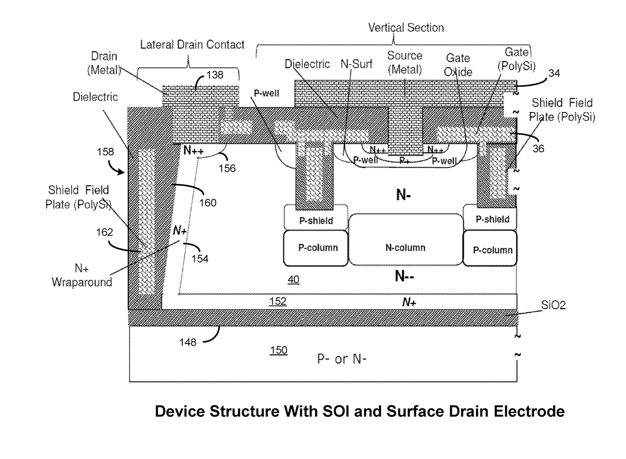Power MOSFET having planar channel, vertical current path, and top drain electrode
