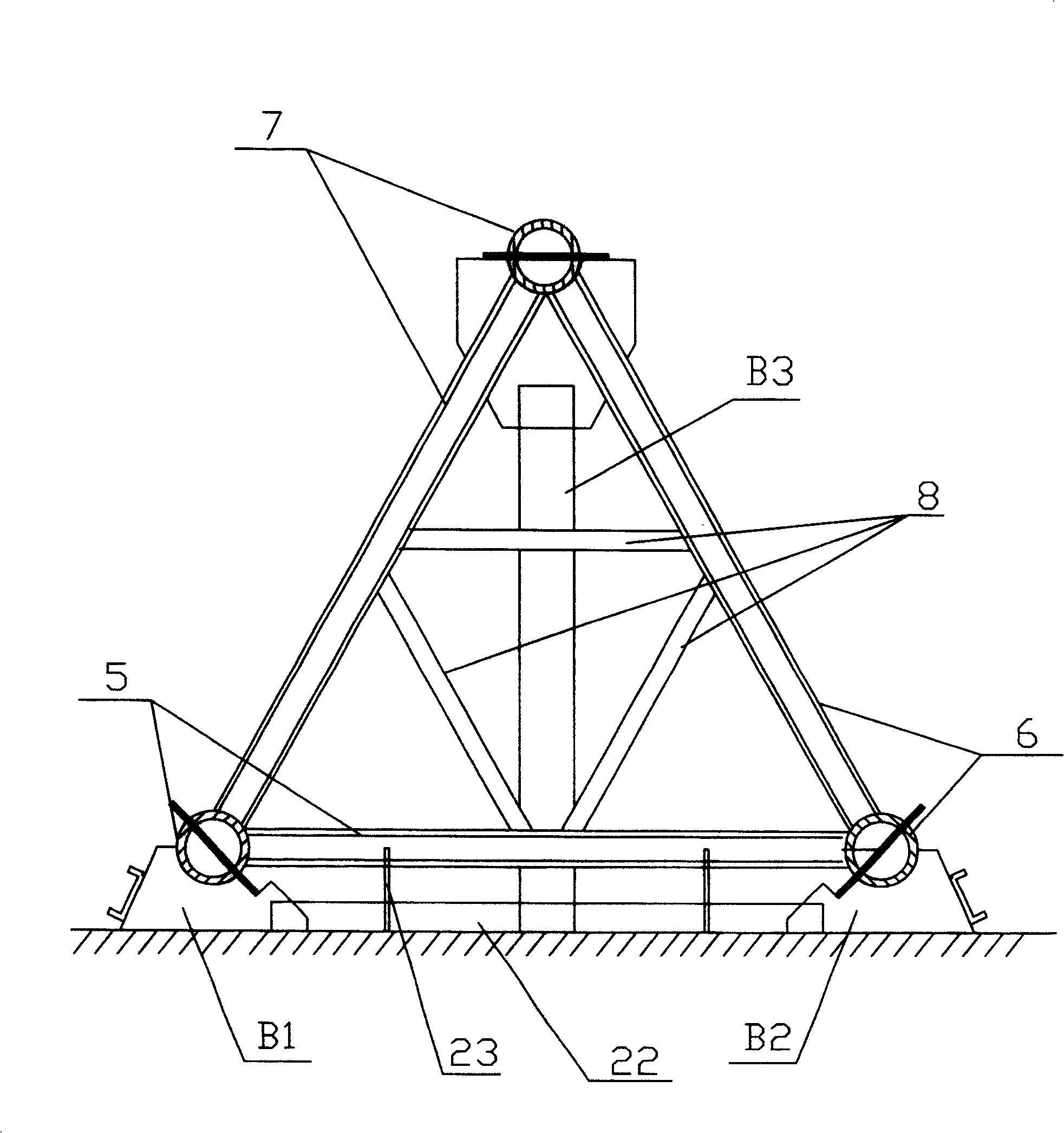 Assembling method for large truss type pile leg structure
