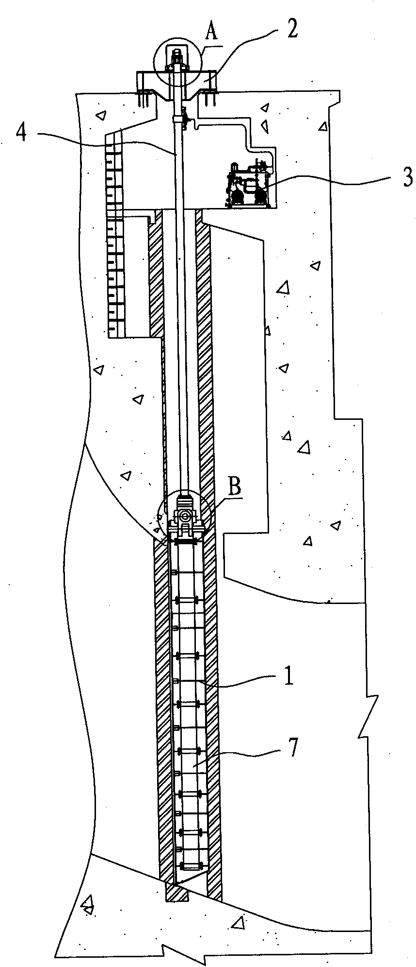 Power station emergency gate using inverted hydraulic hoist