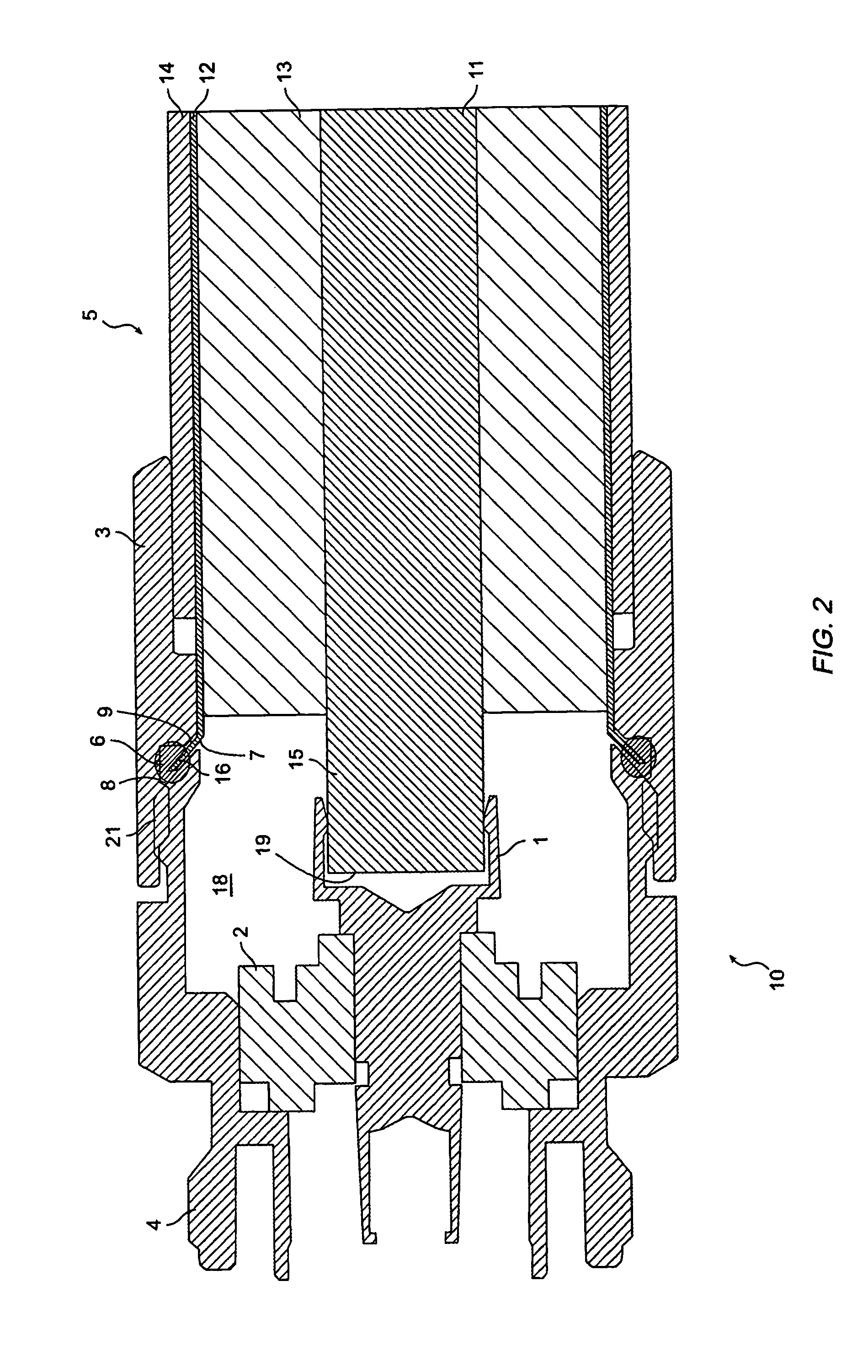 Coaxial connector and method