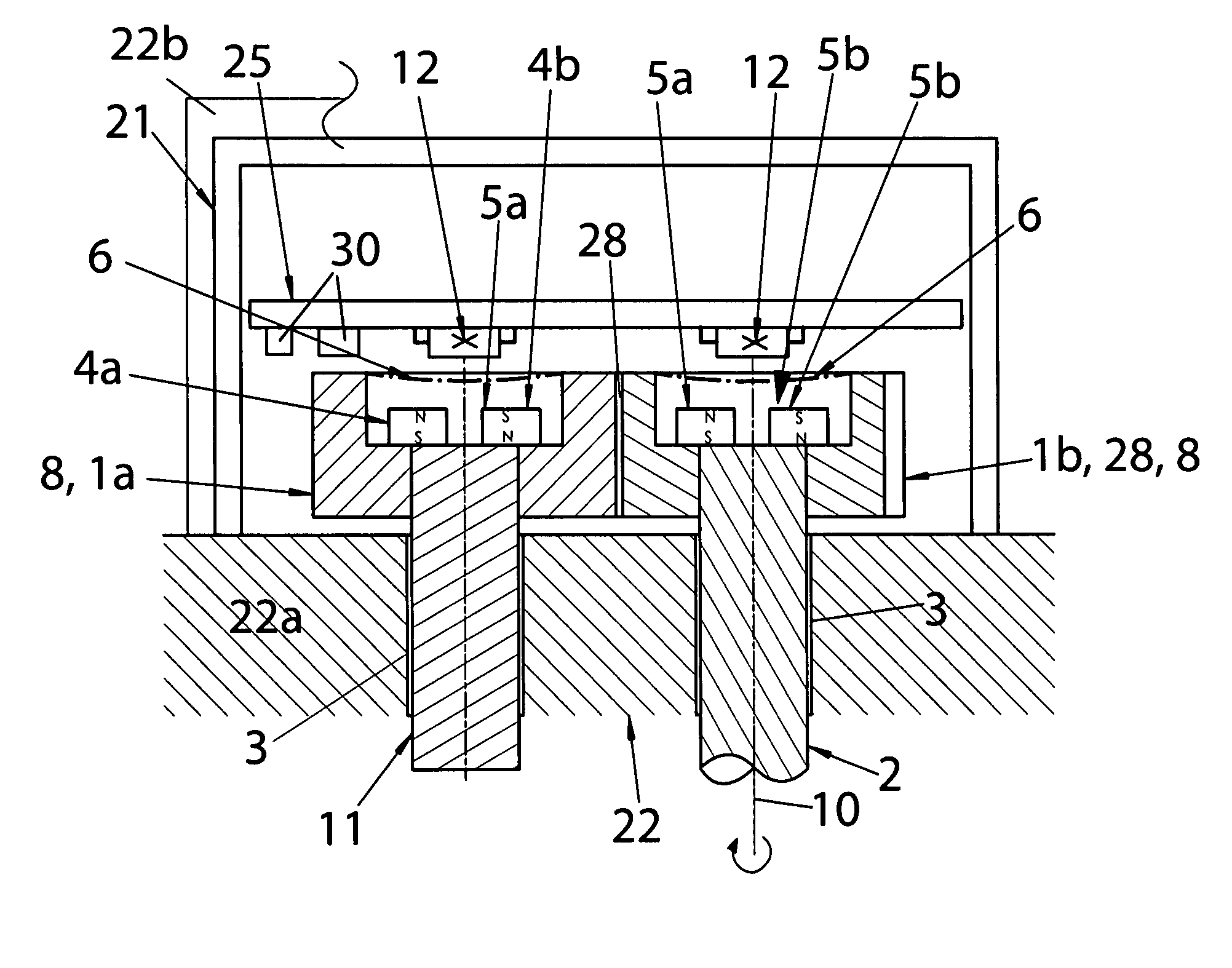 Assembly for detecting more than one rotation through a position encoder magnet