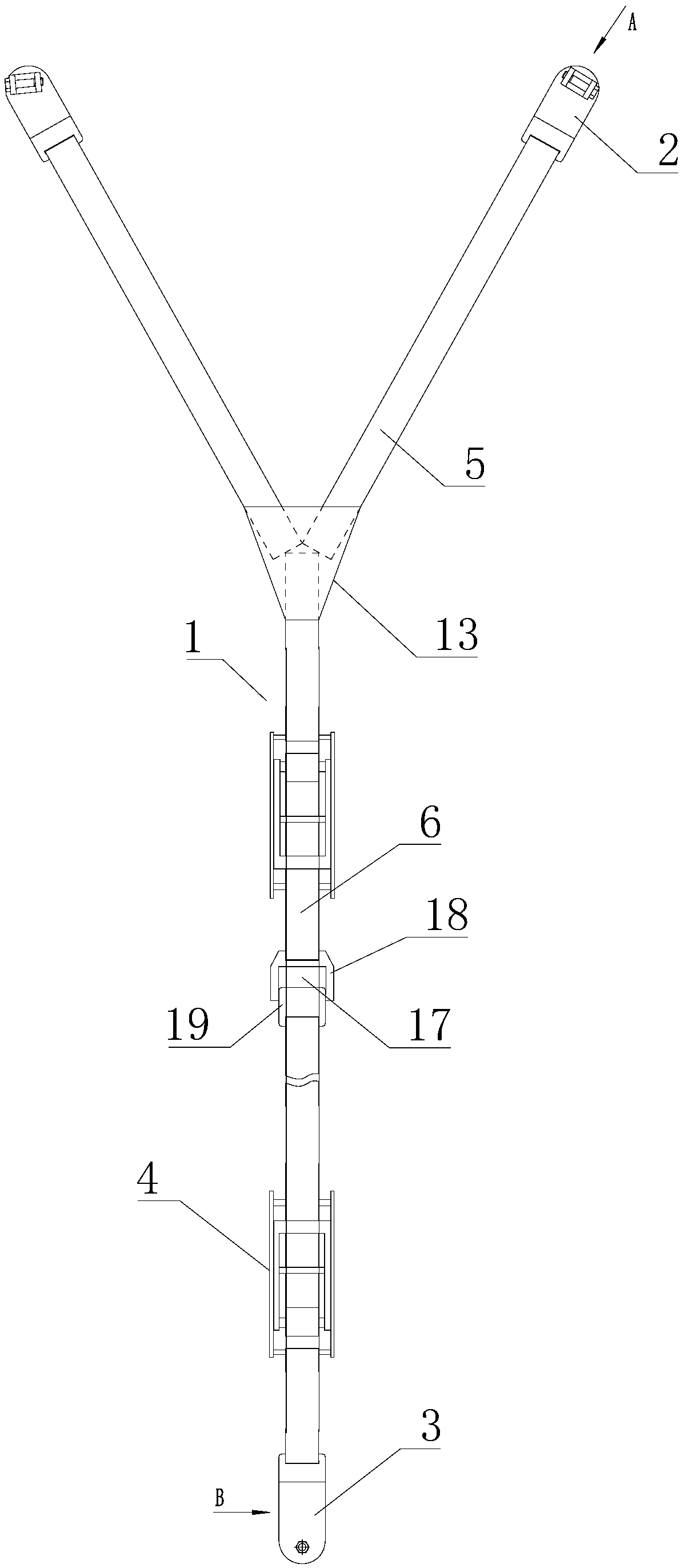 UHV transmission line tension insulator string access connection device and usage method