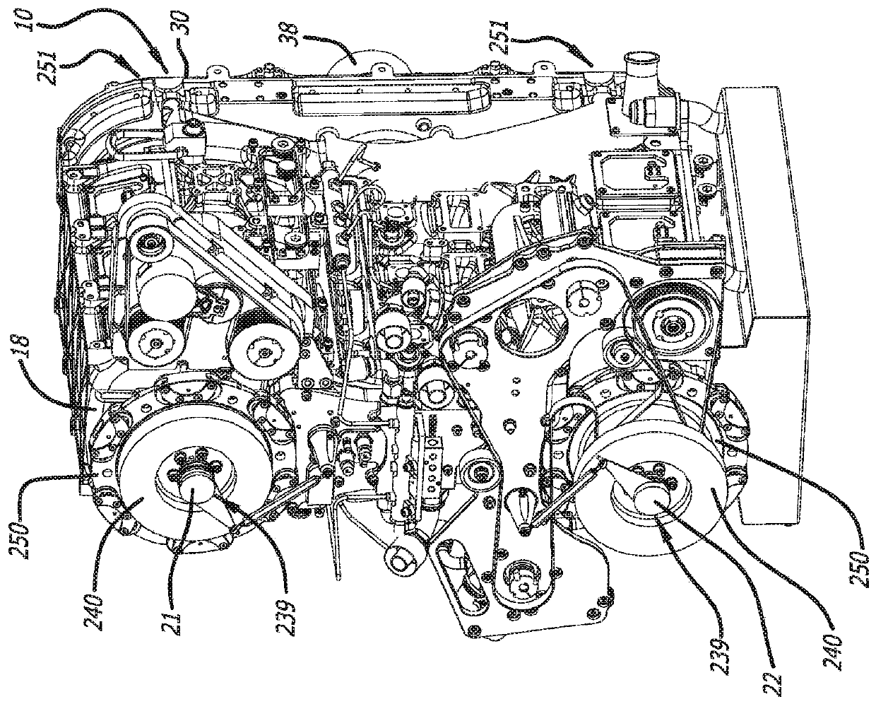 Reduction of noise, vibration, and harshness in opposed-piston engine