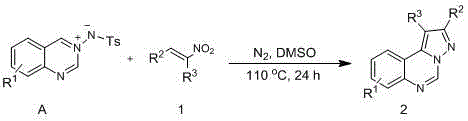 Method for efficiently synthetizing 6-alkylpyrazol-[1,5-c]-quinazoline skeleton compounds under no catalytic condition