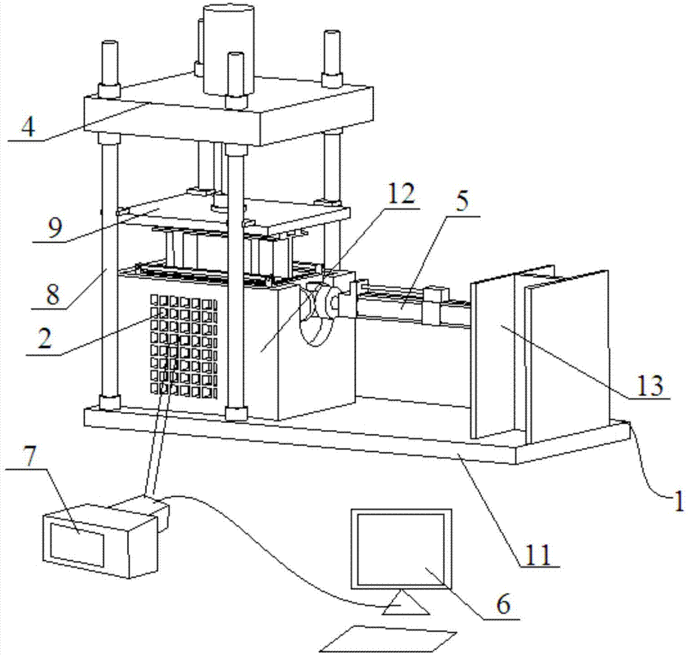 Testing device for vertical cyclic compression-lateral swing shearing dynamic loading