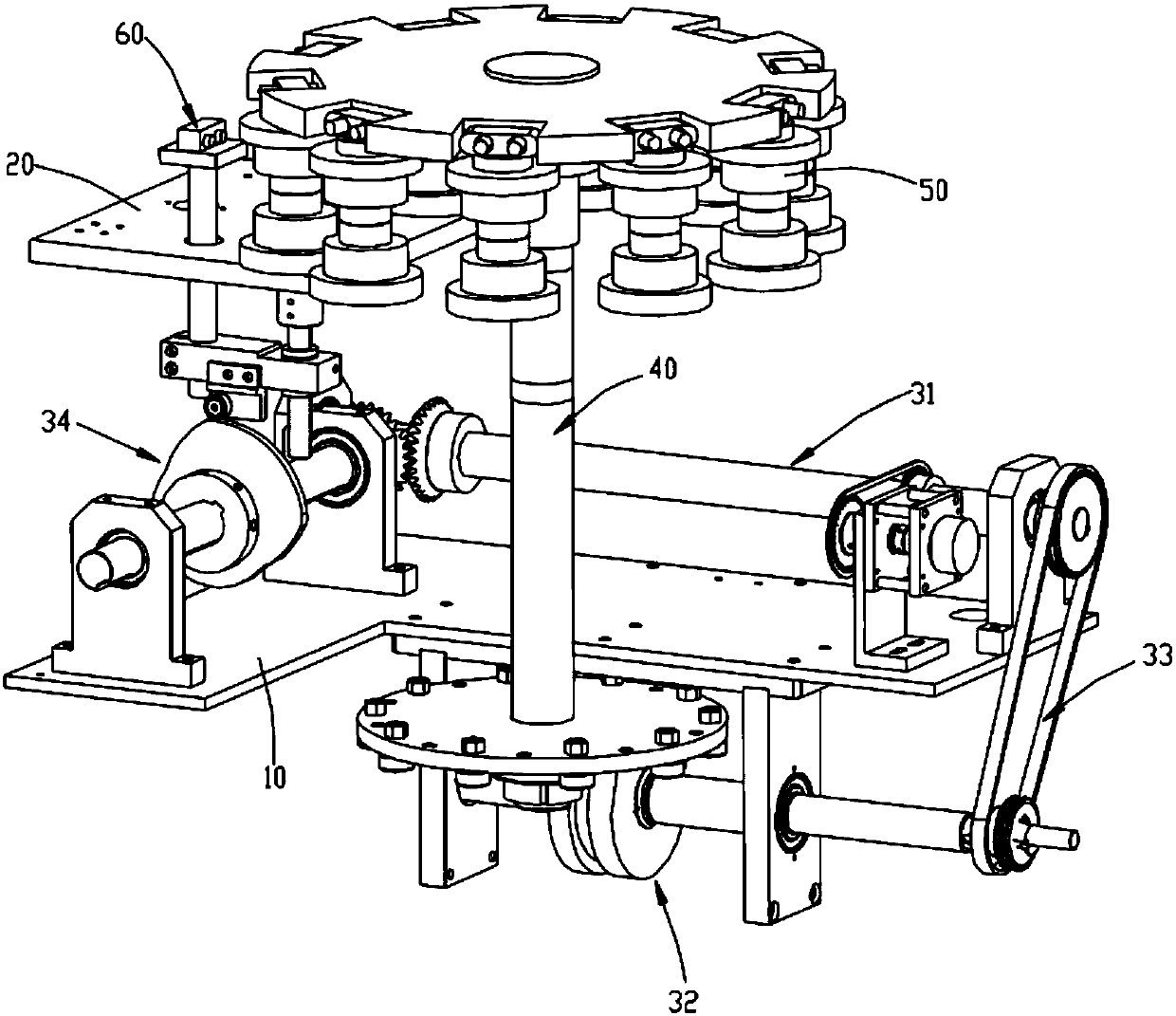 A transmission device for supporting rollers