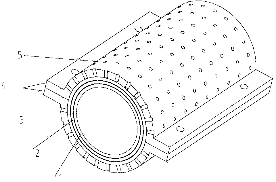 Method for forming composite material pipe mold element by pressurizing air bags with assistance of resin film transfer