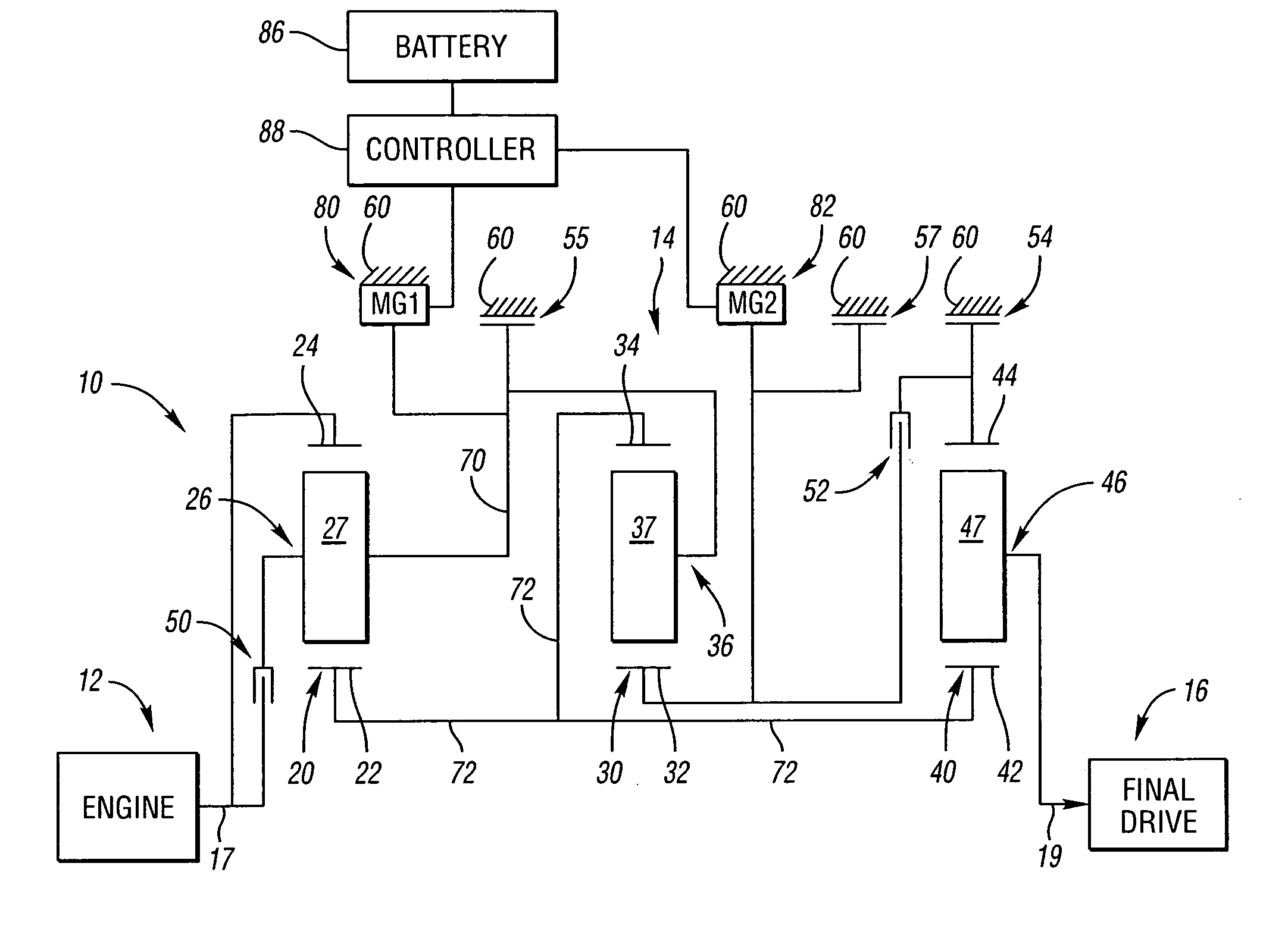 Electrically variable transmision having three interconnected planetary gear sets