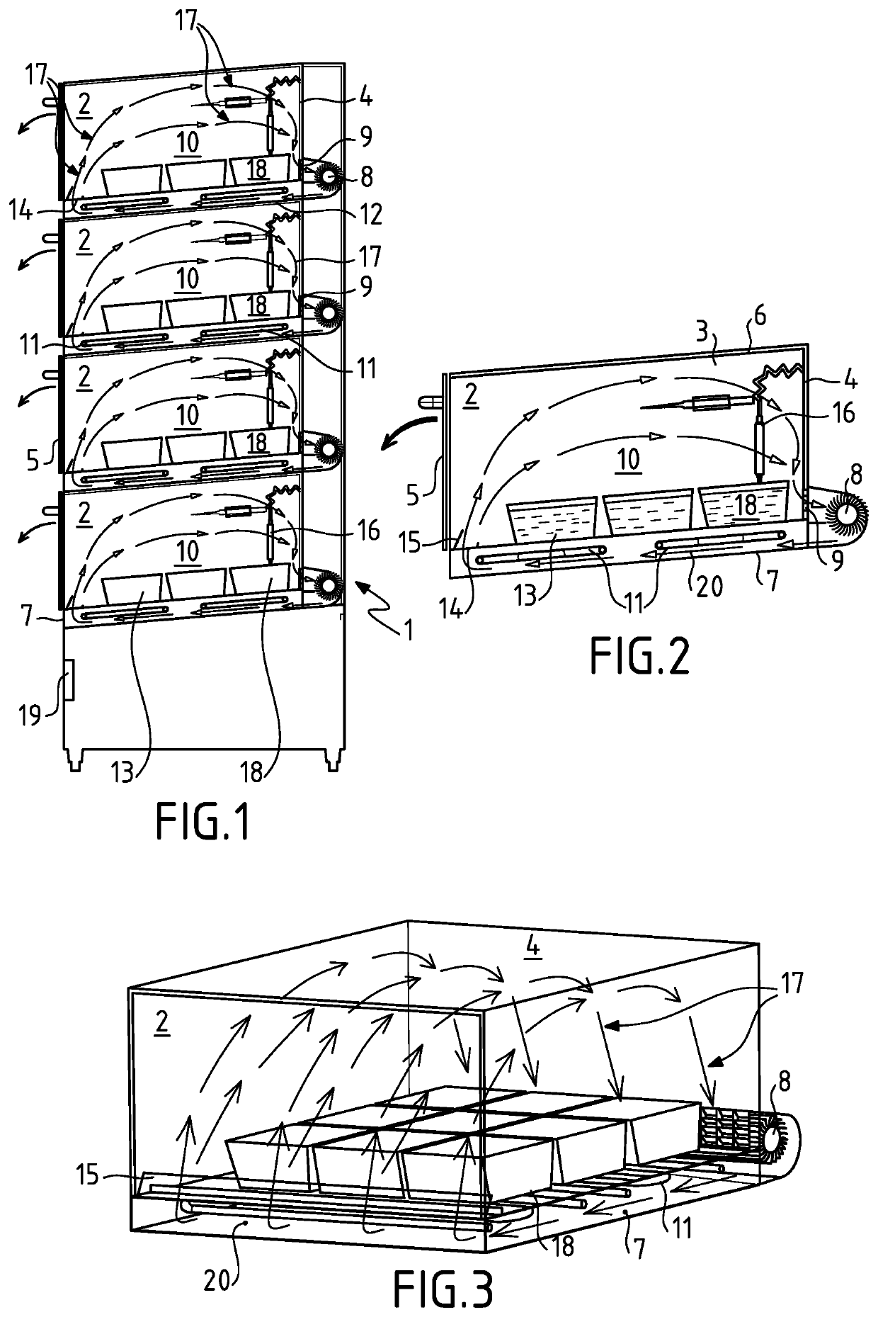 Cabinet with enclosures for keeping food products at a hot temperature